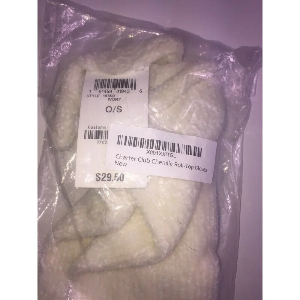 Charter Club Chenille Roll-Top Gloves in Ivory Retail $29.50